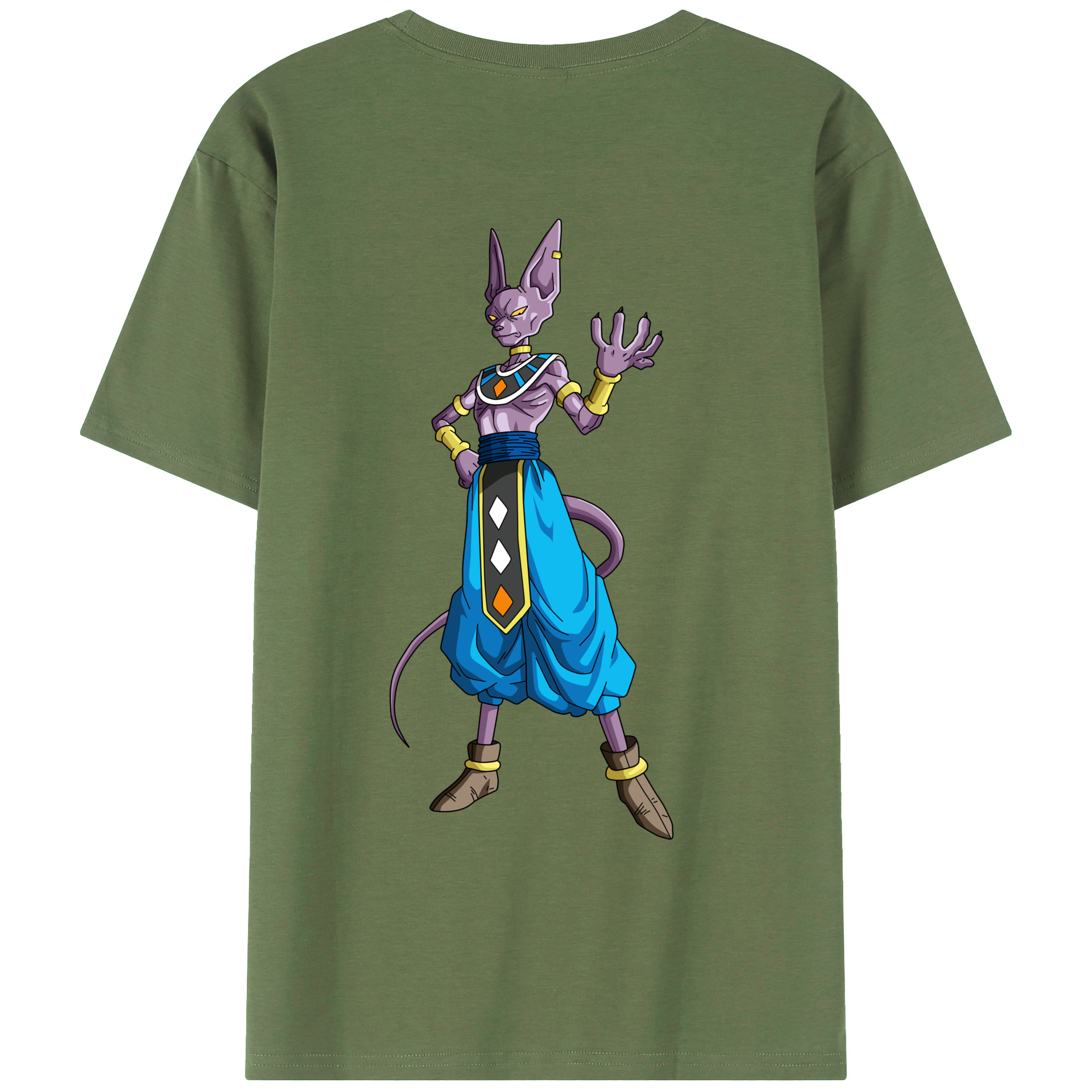 （画像用） ドラゴンボール ビルス 破壊神ビルス DRAGON BALL Beerus Birusu 綿100％ メンズ半袖Tシャツ（バックプリント） 通気性